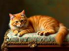 Ornate Framed Oleograph on Canvas of a Long Haired Ginger Cat