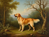 Fine Ornate Framed Oil Painting Print - Golden Retriever in a Landscape