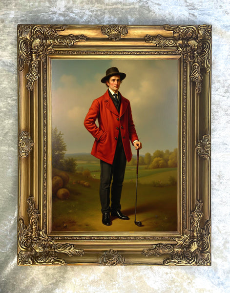 Fine Portrait of an American C19th Golfer on the Green - Oleograph on Canvas