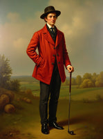 Fine Portrait of an American C19th Golfer on the Green - Oleograph on Canvas