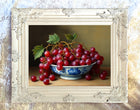 Superb Still Life Oleograph on Canvas  of Grapes in an Antique Chinese Blue & White  Bowl