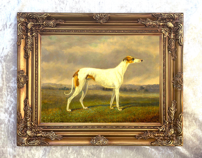 Gilt Framed Oleograph of a Greyhound in a Landscape