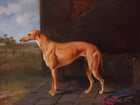 Gilt Framed Oleograph of a Greyhound by a Stable aft. Lilian Cheviot