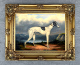 Gilt Framed Oleograph of a Greyhound in a Moorland Landscape