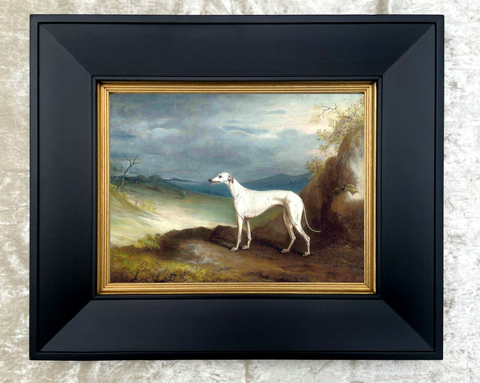 Fine Oleograph on Canvas - A White Greyhound in an extensive Landscape