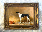 Gilt Framed Oleograph of  a Greyhound in a Stable