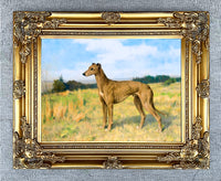 Fine Oleograph on Canvas - A Tan Greyhound in a Landscape