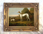 Fine Oleograph on Canvas - A  Greyhound & Spaniel in an extensive Landscape