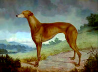 Fine Oleograph on Canvas - A Brown Greyhound in a Landscape