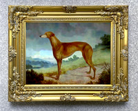 Fine Oleograph on Canvas - A Brown Greyhound in a Landscape