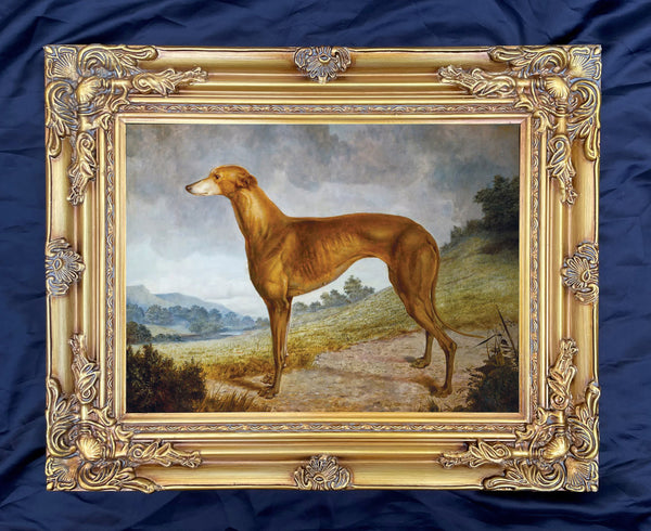 Fine Oleograph on Canvas - A Brown Greyhound in a Landscape