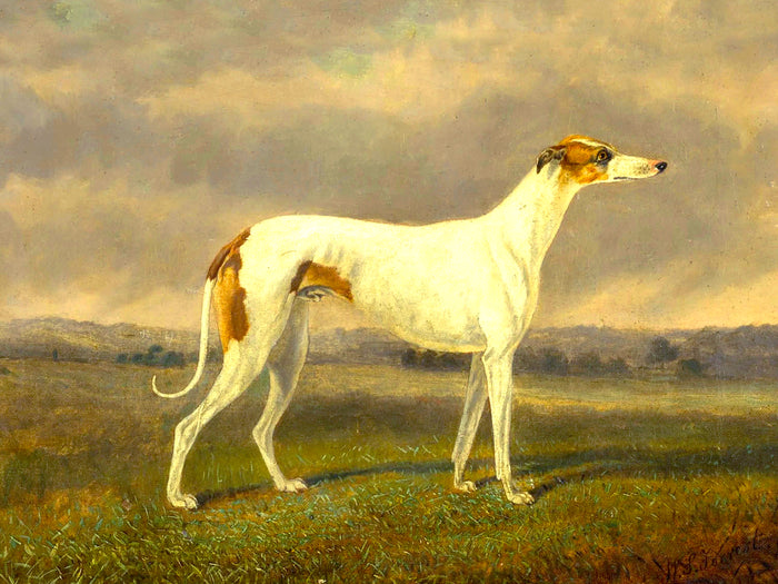 Gilt Framed Oleograph of a Greyhound in a Landscape