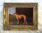 Gilt Framed Oleograph of a Greyhound by a Stable aft. Lilian Cheviot