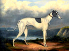Gilt Framed Oleograph of a Greyhound in a Moorland Landscape