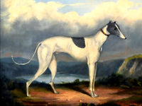 Gilt Framed Oleograph of a Greyhound in a Moorland Landscape