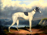Gilt Framed Oleograph of a Greyhound in a Moorland Landscape