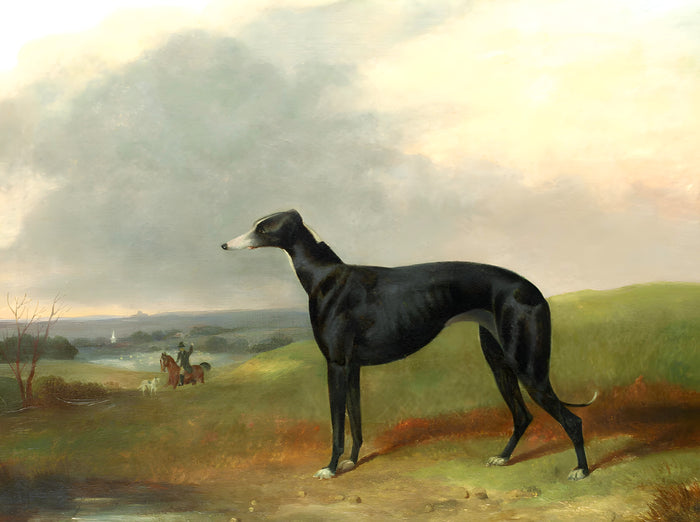 Gilt Framed Oleograph of a Greyhound in a Extensive Rural Landscape