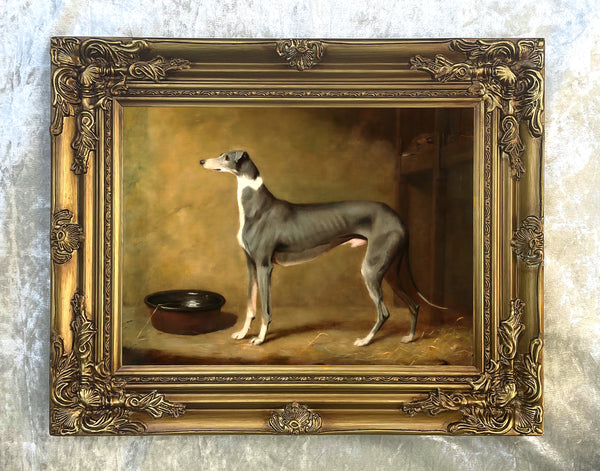Fine Oleograph on Canvas - Champion Greyhound in a Stable