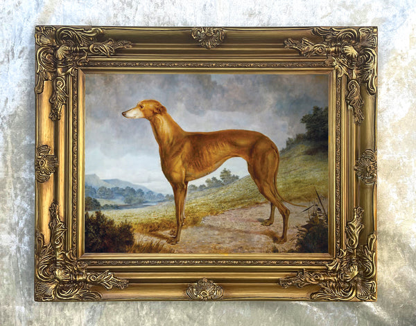 Fine Oleograph on Canvas - A Brown Greyhound in a Landscape