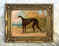 Fine Oleograph on Canvas - A Black Greyhound in a Landscape aft. Garrard