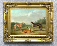 Gilt Framed Oleograph of 3 Greyhounds in a Landscape