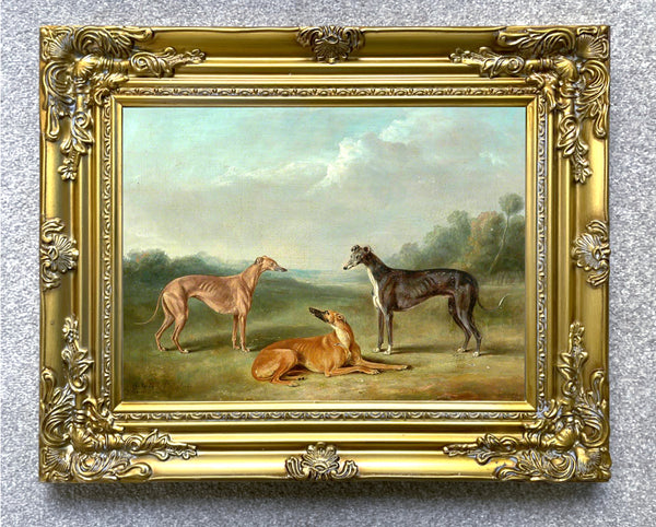 Gilt Framed Oleograph of 3 Greyhounds in a Landscape