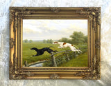 Excellent Oleograph on Canvas of Greyhounds leaping a Fence