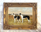 Gilt Framed Oleograph of a Pair of Black & White Greyhounds