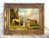 Fine Oleograph on Canvas - A Group of 3 Greyhounds in a Landscape
