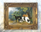 Gilt Framed Oleograph of 2 Greyhounds & a Mastiff in a Landscape