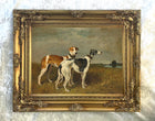 Fine Oleograph on Canvas - A Pair of Greyhounds in a River Landscape
