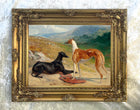 Gilt Framed Oleograph of an English Pointer of Greyhounds in a Landscape