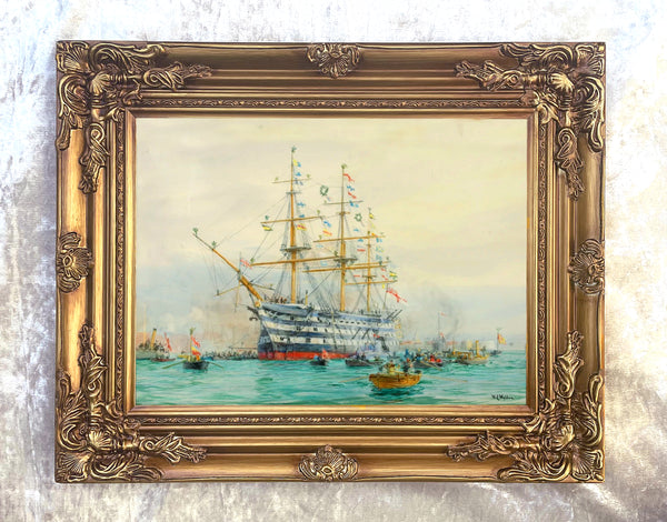 Gilt Framed Oleograph of HMS Victory