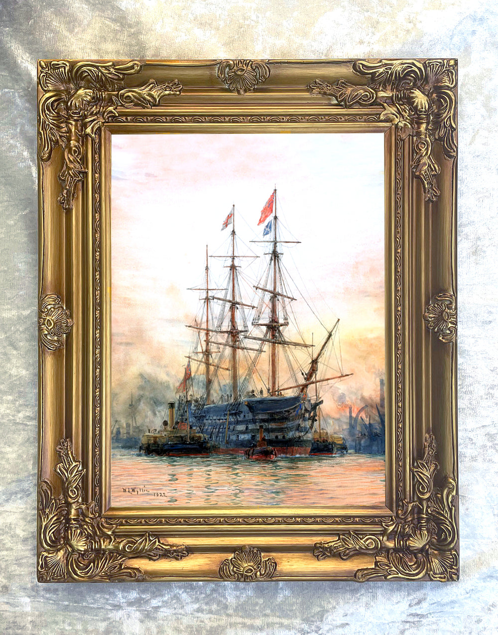 Gilt Framed Oleograph of HMS Victory - The Last Journey