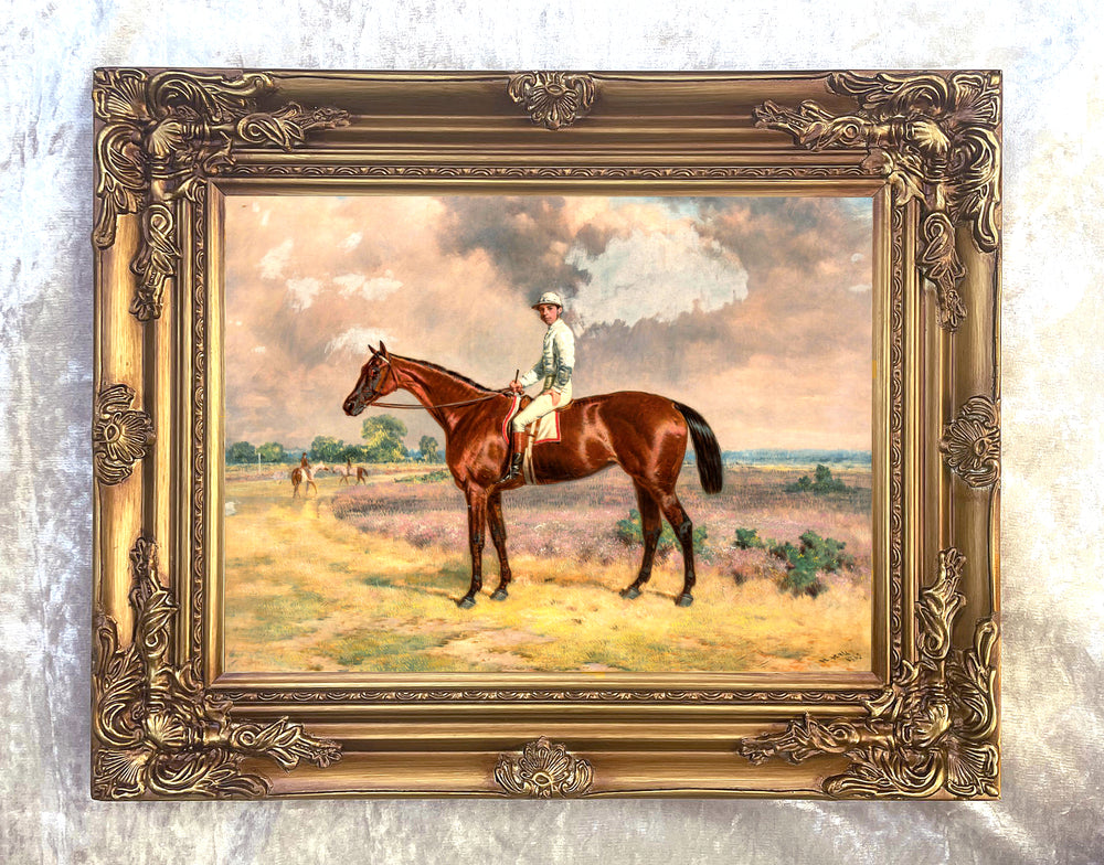 Oleograph on Canvas -  Racehorse with Jockey Up aft.Harry Hall