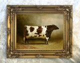 Fine Oleograph on Canvas of a Prize Heifer in a Yard