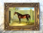 Fine Large Oleograph on Canvas - Bay Horse in a Stable Yard