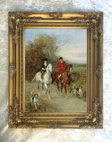 Oleograph on Canvas of a Hunting Couple "The Morning Ride"