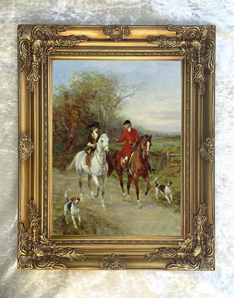 Oleograph on Canvas of a Hunting Couple "The Morning Ride"