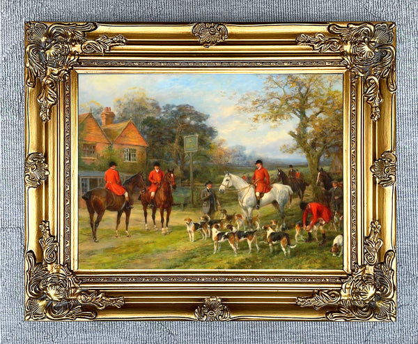 Oleograph on Canvas of a Hunting Scene "The Meet"