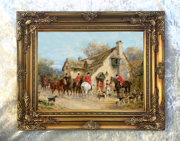 Fine Oleograph on Canvas of Huntsmen & Hounds aft. Heywood Hardy