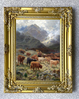 Highland Cattle in a Glen - Fine Oleograph on Canvas after Bosworth Hurt