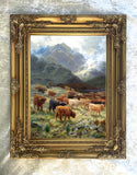 Highland Cattle in a Glen - Fine Oleograph on Canvas after Bosworth Hurt