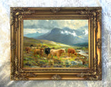 Gilt Framed Oleograph Highland Cattle in a Glen