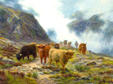 Fine Oleograph on Canvas of Highland Cattle in the Mountains