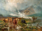 Highland Cattle watering - Fine Lithograph on Canvas after Bosworth Hurt