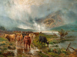 Highland Cattle watering - Fine Lithograph on Canvas after Bosworth Hurt