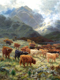 Highland Cattle in a Glen - Fine Oleograph on Canvas after Bosworth Hurt