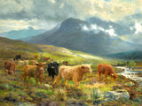 Gilt Framed Oleograph Highland Cattle in a Glen