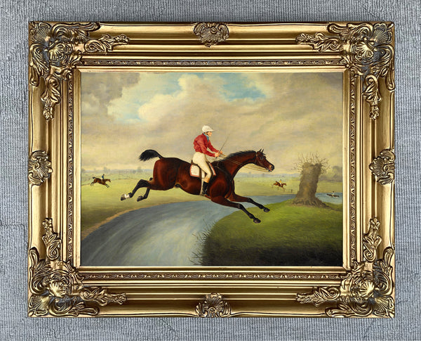 Oleograph on Canvas of a Racehorse "Over the Stream"